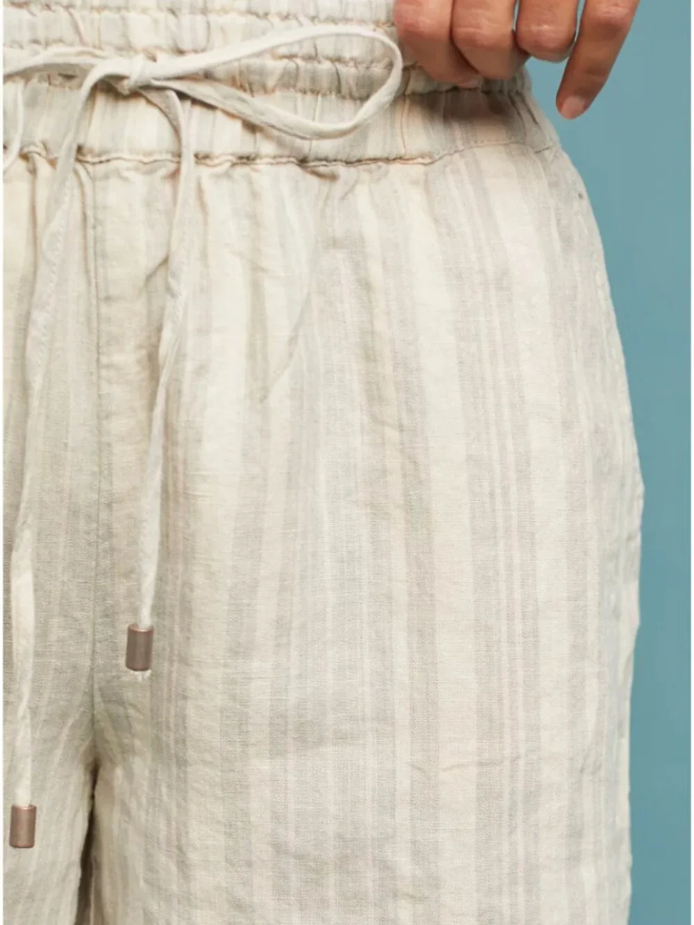 Anthropologie Beachy Linen Stripe Drawstring Shorts | Size S
